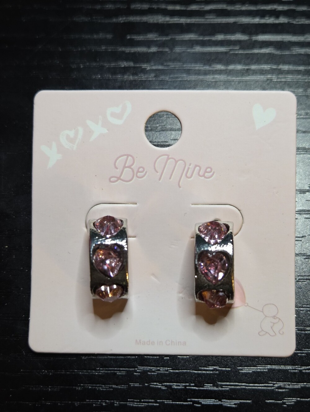 Pink Crystal Heart Hoop Earrings